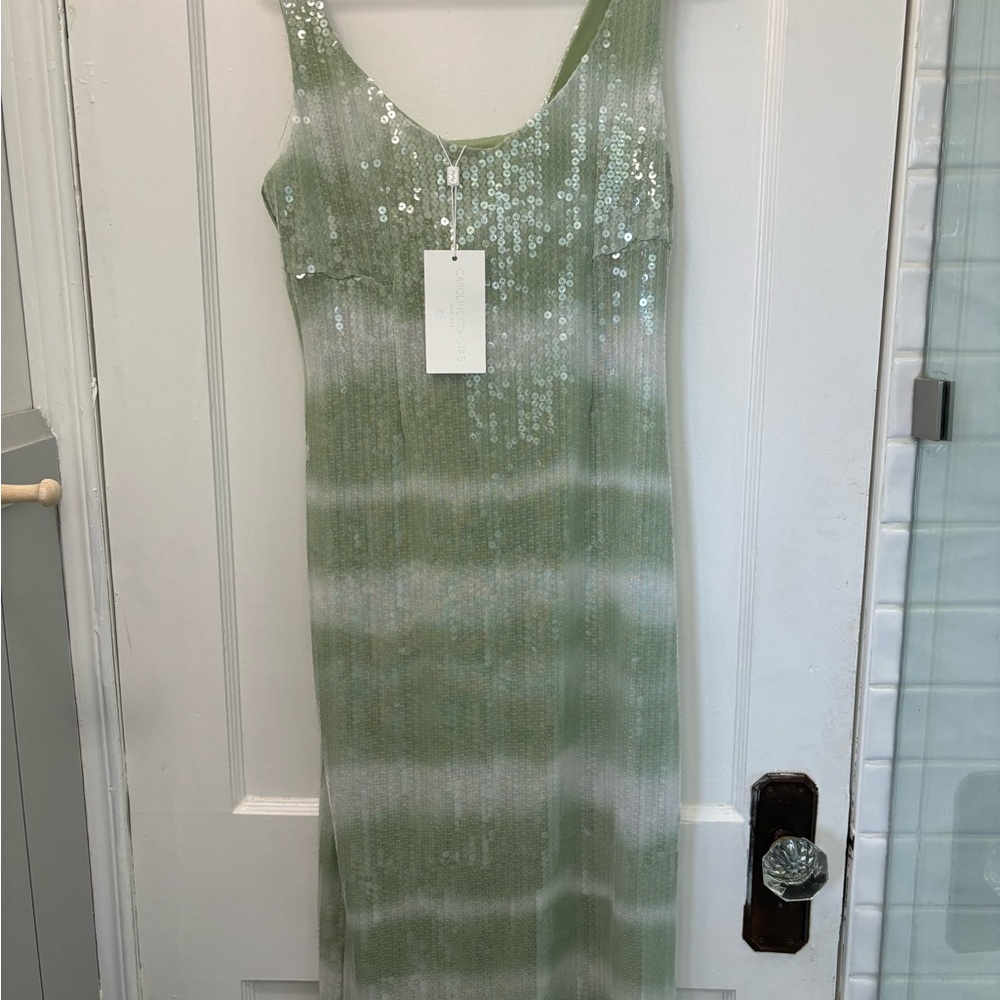 NWT Caroline Constas Mint & White Sequin Dress - Picture 4 of 6